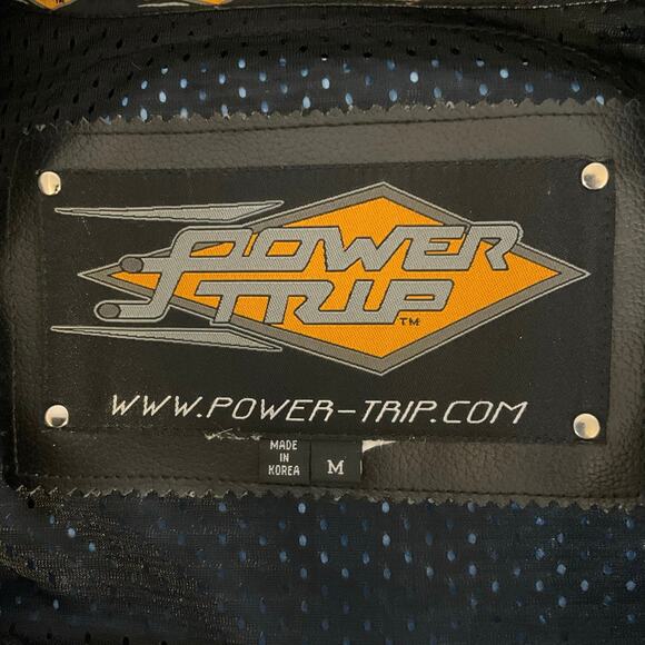 Power Trip Black Leather Full Zip Motorcycle Jacket with Padding Size M - Picture 4 of 7